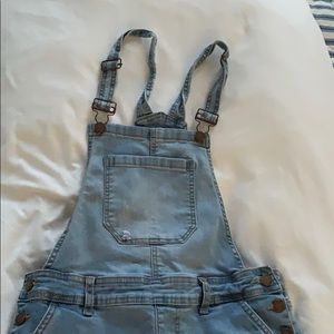 Denim Distressed Overall Shorts